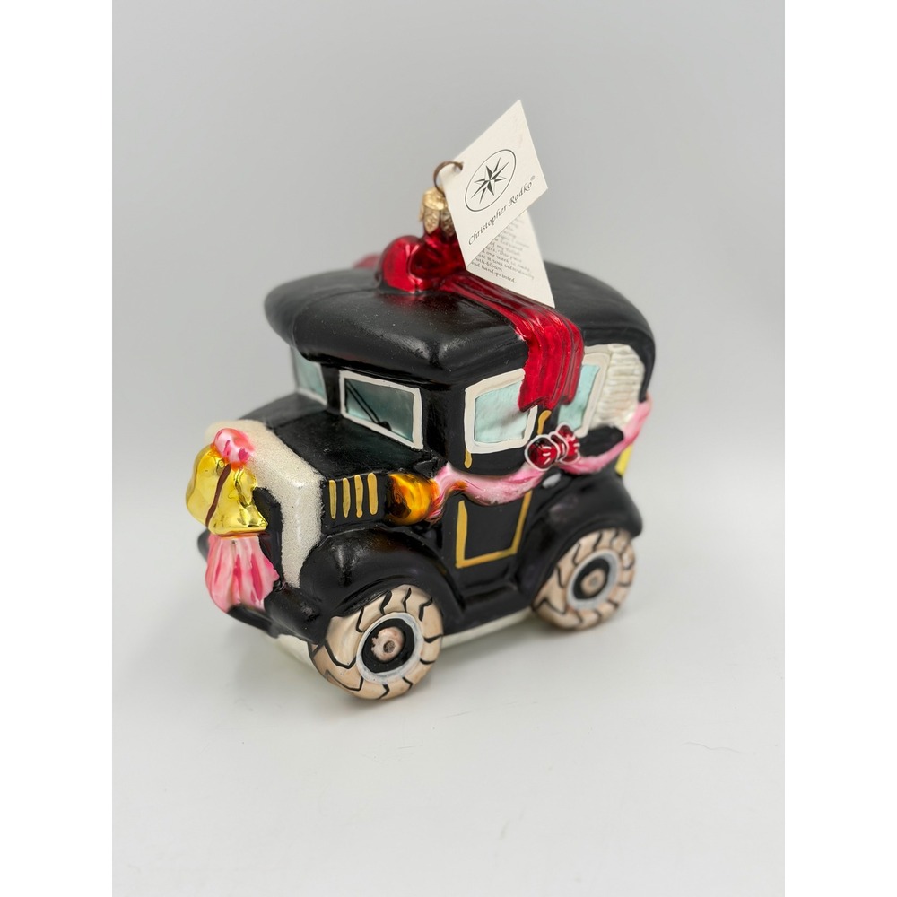 NWT Christopher Radko June Buggy Just Married Wedding Car Glass Ornament